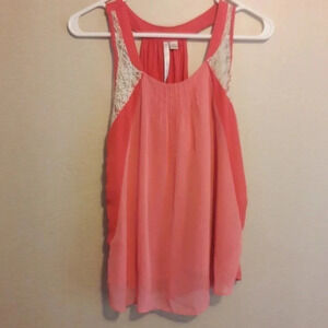 LC Coral Pink Lace Racerback Tank Top XS Lauren